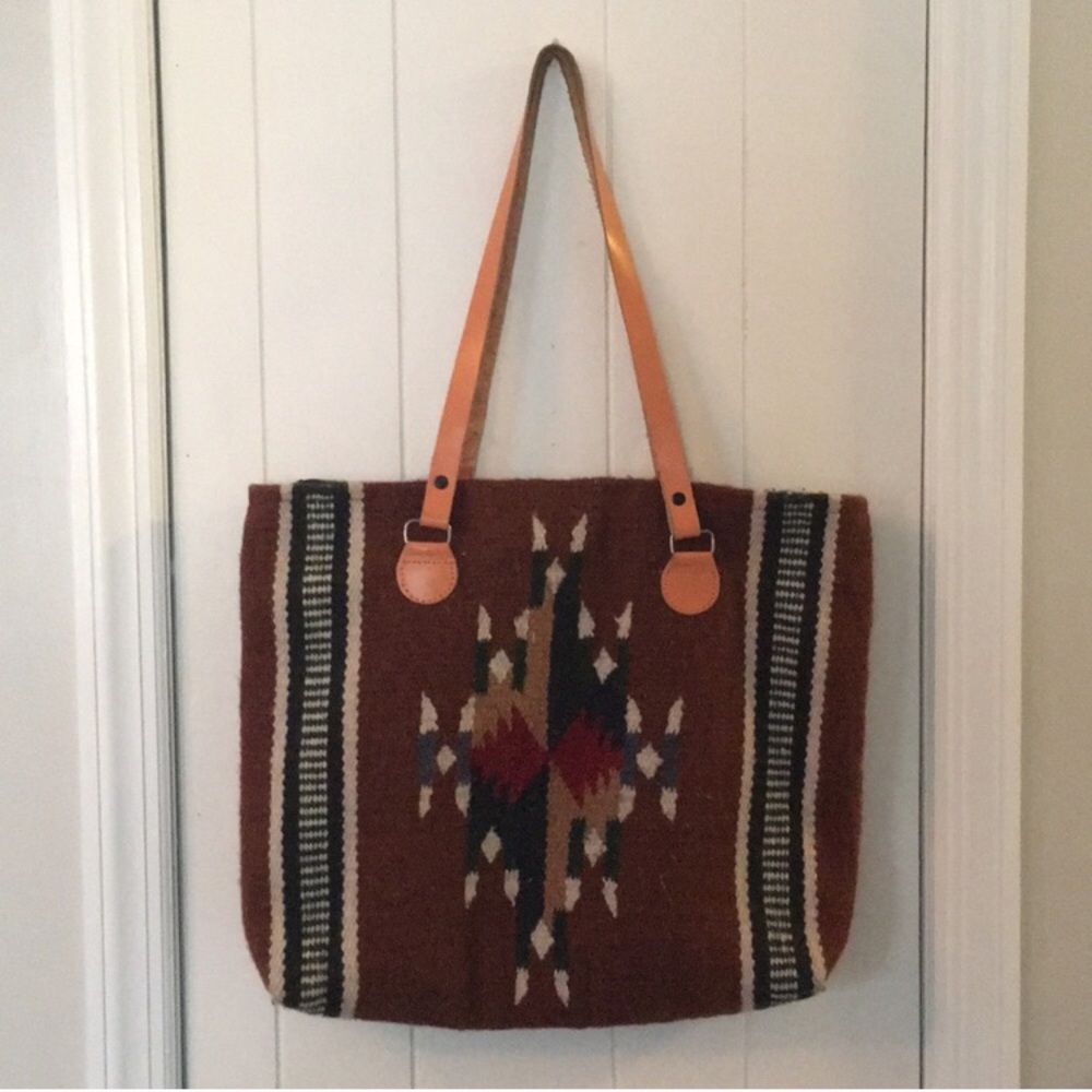 Aztec Southwest Tribal Wool Tote Bag (brown)